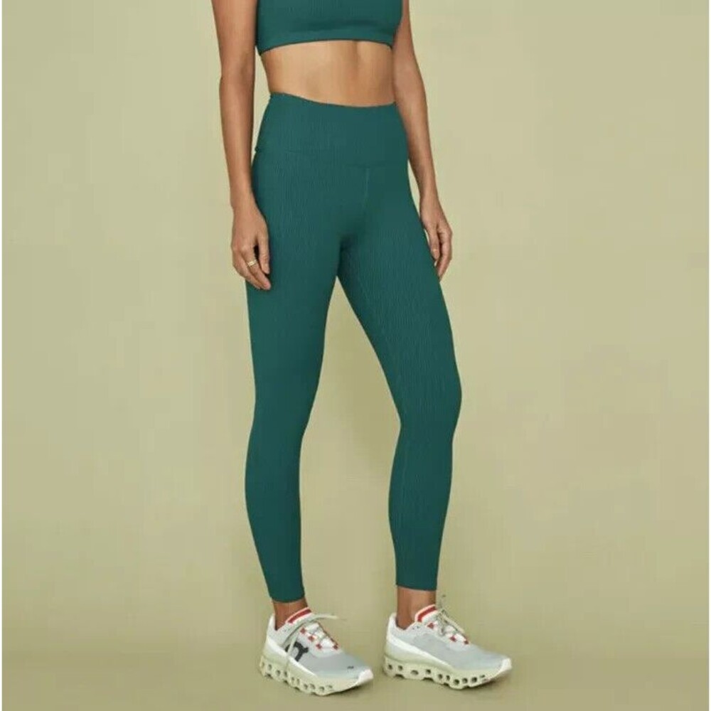 Carbon38 Ribbed 7/8 Leggings Womens Size Large Green Athleisure Stretch 2022